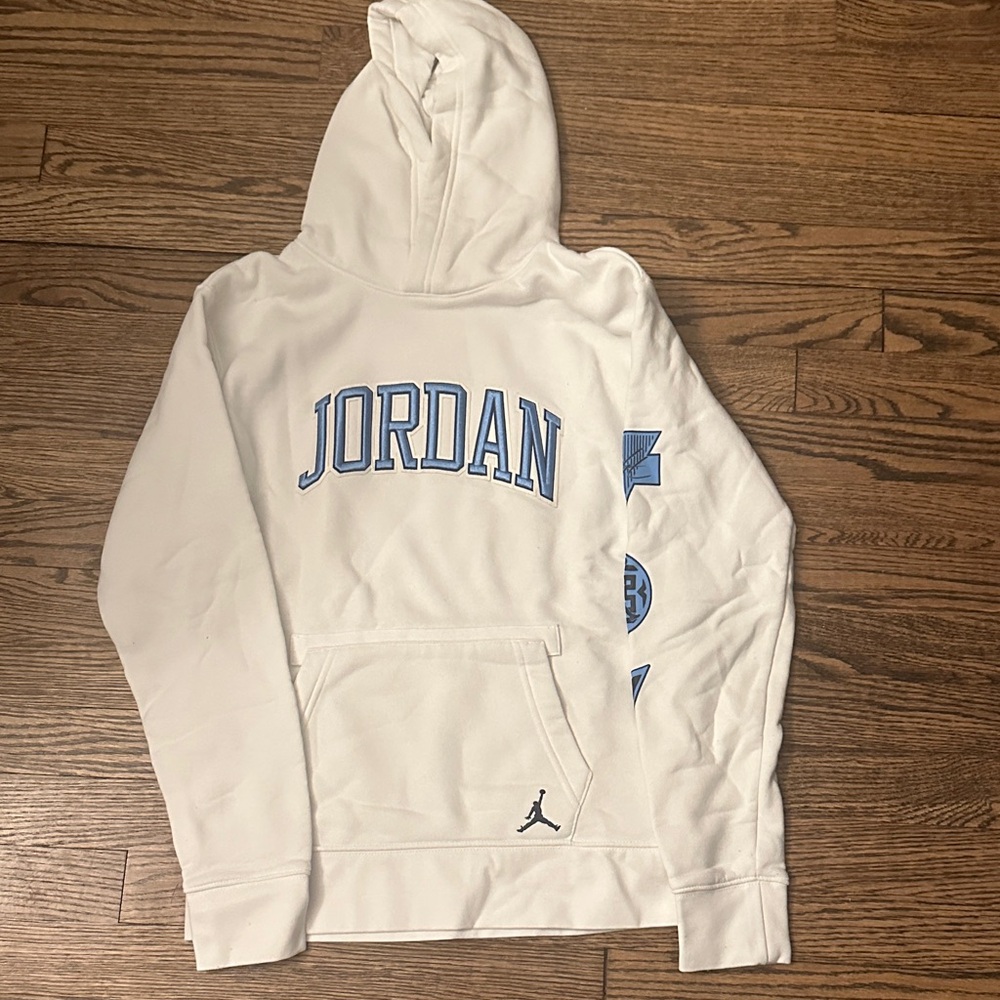 Jordan White Hoodie with Light Blue Details